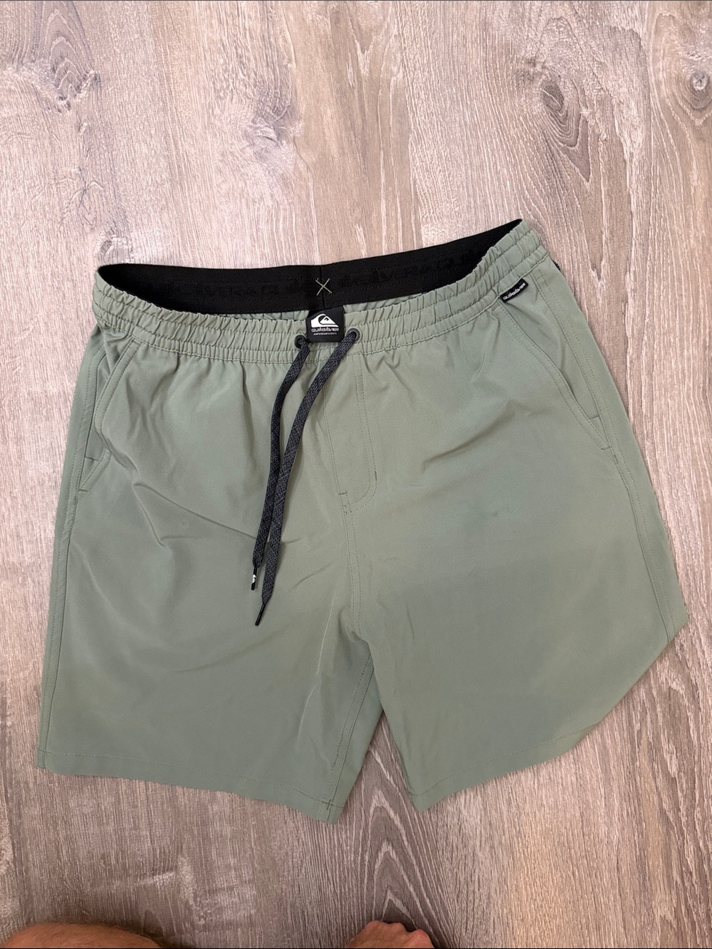 Quiksilver Men's Olive Hybrid Elastic-Waist Shorts with Black Drawstring